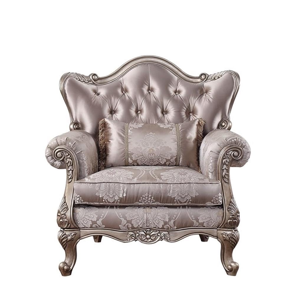 Acme Jayceon Fabric Tufted Chair With 1 Pillow In Champagne Beige